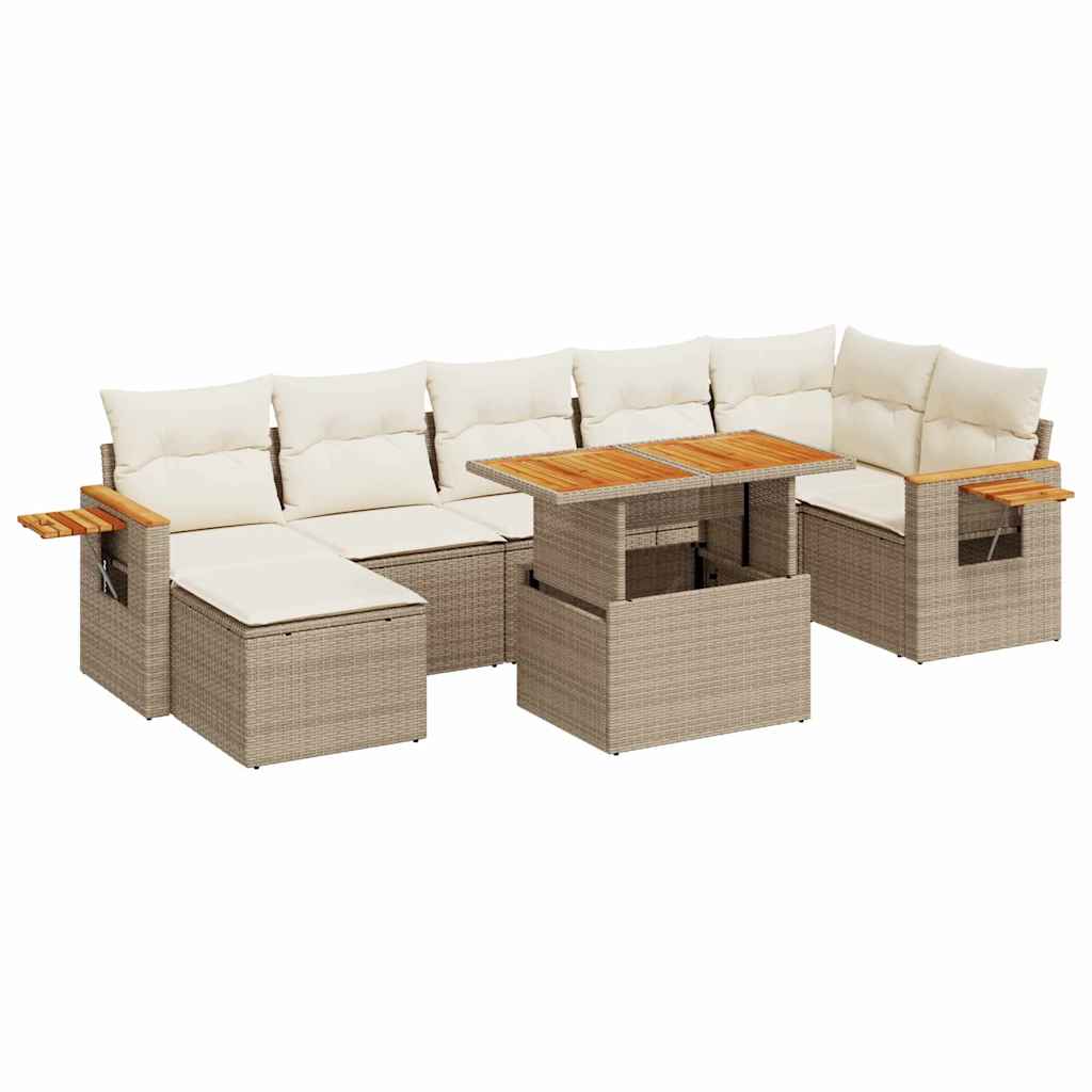 Set Divano da Giardino 8 pz con Cuscini Beige Polyrattan Acacia