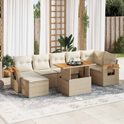 Set Divano da Giardino 8 pz con Cuscini Beige Polyrattan Acacia