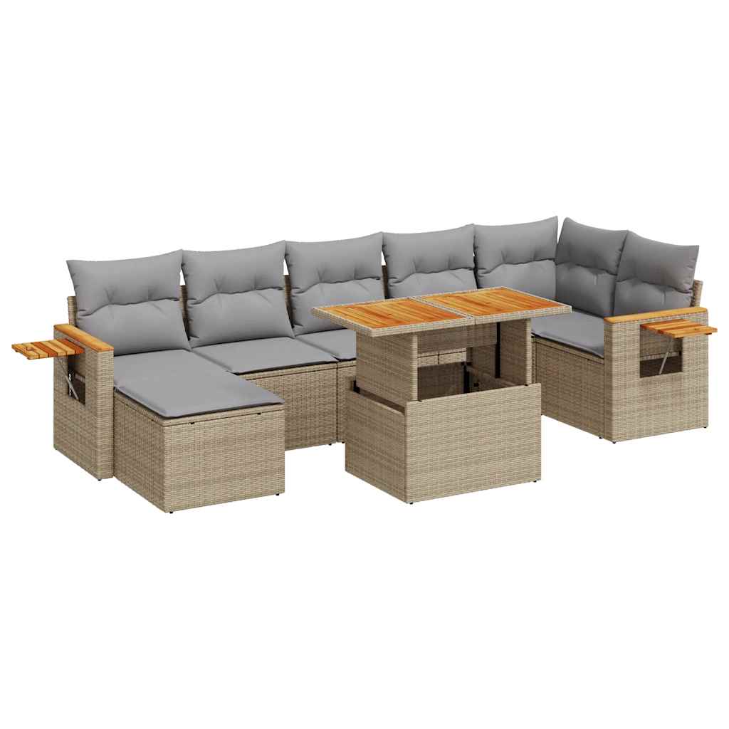 Set Divano da Giardino 8 pz con Cuscini Beige Polyrattan Acacia