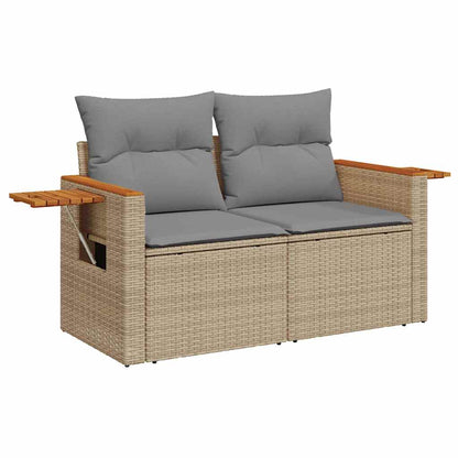 Set Divano da Giardino 9 pz con Cuscini Beige Polyrattan Acacia