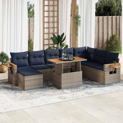 Divano Giardino 10 pz con Cuscini Grigio in Polyrattan Acacia