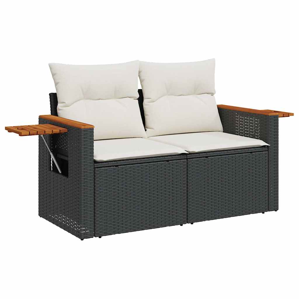 Set Divani Giardino 10pz con Cuscini Nero in Polyrattan Acacia
