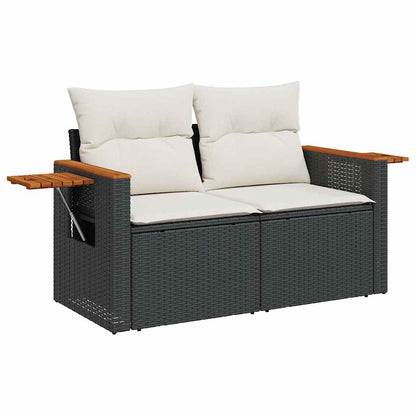 Set Divani Giardino 10pz con Cuscini Nero in Polyrattan Acacia