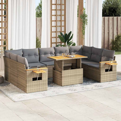 Divano da Giardino 10 pz con Cuscini Beige in Polyrattan Acacia