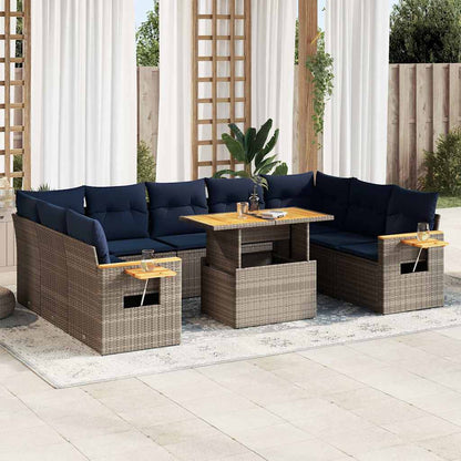 Divano Giardino 10 pz con Cuscini Grigio in Polyrattan Acacia