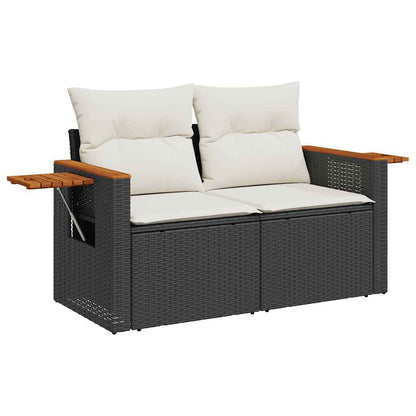 Set Divani da Giardino 11 pz con Cuscini Polyrattan Acacia Nero