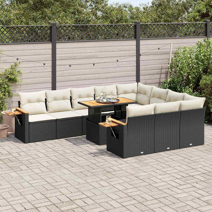 Set Divani da Giardino 11 pz con Cuscini Polyrattan Acacia Nero