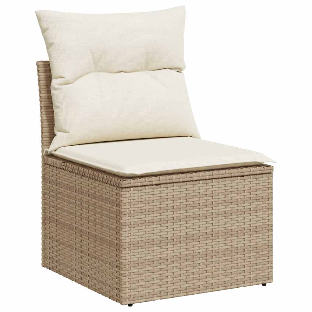 Set Divani da Giardino 11pz con Cuscini Beige Acacia Polyrattan