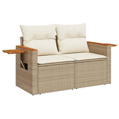 Set Divani da Giardino 11pz con Cuscini Beige Acacia Polyrattan