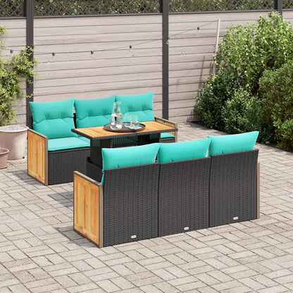Set Divani da Giardino con Cuscini 7pz Nero Polyrattan Acacia