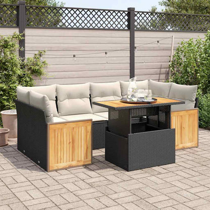 Set Divani da Giardino con Cuscini 7pz Nero Polyrattan Acacia