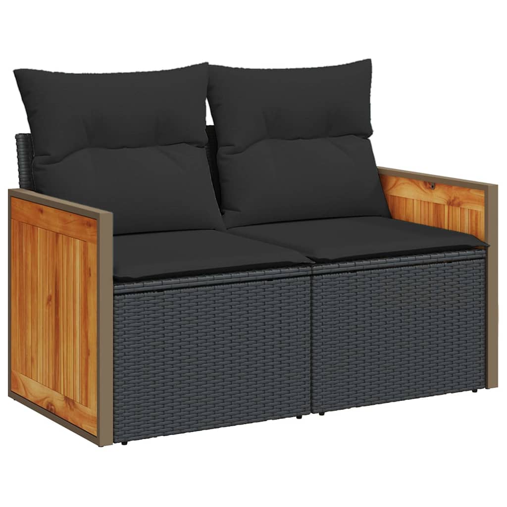 Set Divani da Giardino con Cuscini 8 pz Nero Polyrattan Acacia