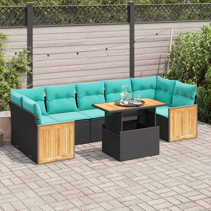 Set Divani Giardino 10pz con Cuscini Nero in Polyrattan Acacia