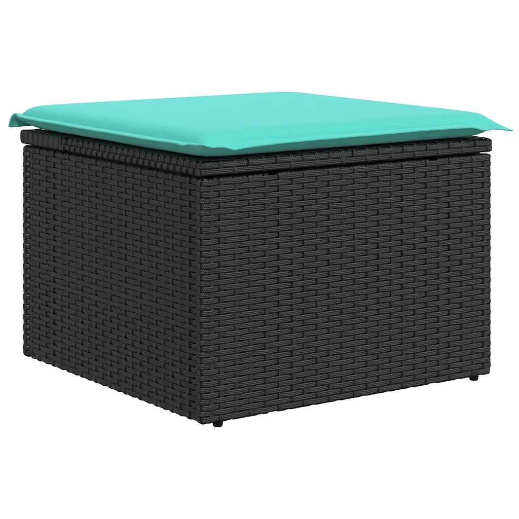 Set Divano da Giardino 6 pz con Cuscini Nero Polyrattan Acacia
