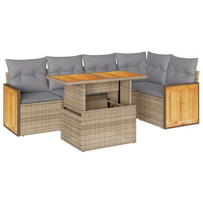 Set Divano da Giardino 6 pz con Cuscini Beige Polyrattan Acacia
