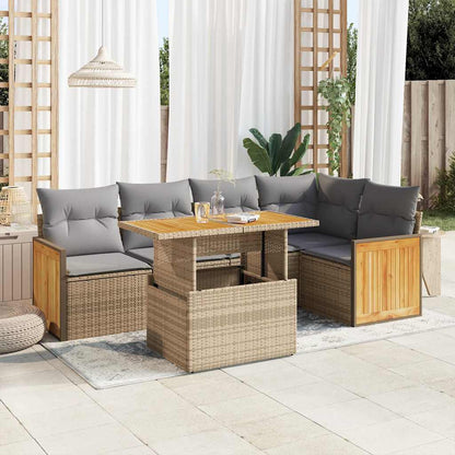 Set Divano da Giardino 6 pz con Cuscini Beige Polyrattan Acacia