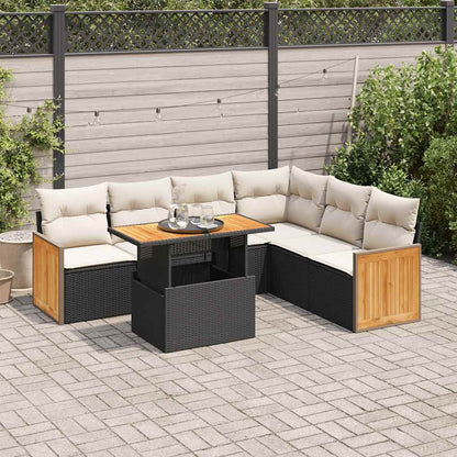 Set Divani da Giardino con Cuscini 7pz Nero Polyrattan Acacia