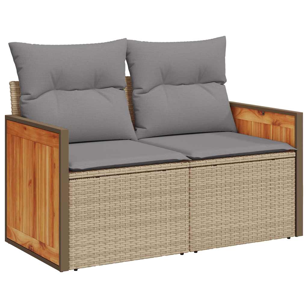 Set Divano da Giardino 9 pz con Cuscini Beige Polyrattan Acacia