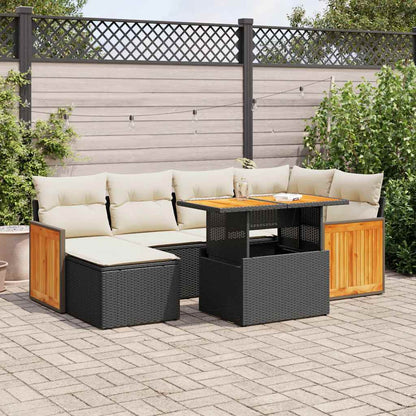 Set Divani da Giardino con Cuscini 7pz Nero Polyrattan Acacia