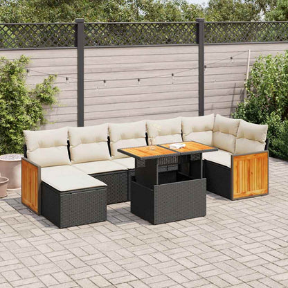 Set Divani da Giardino con Cuscini 8 pz Nero Polyrattan Acacia