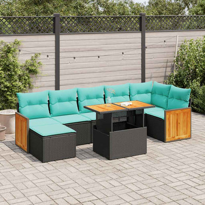 Set Divano da Giardino 8pz con Cuscini Grigio Polyrattan Acacia