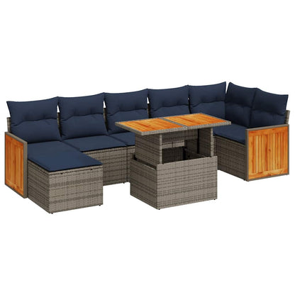 Set Divani Giardino 8 pz con Cuscini Marrone Polyrattan Acacia