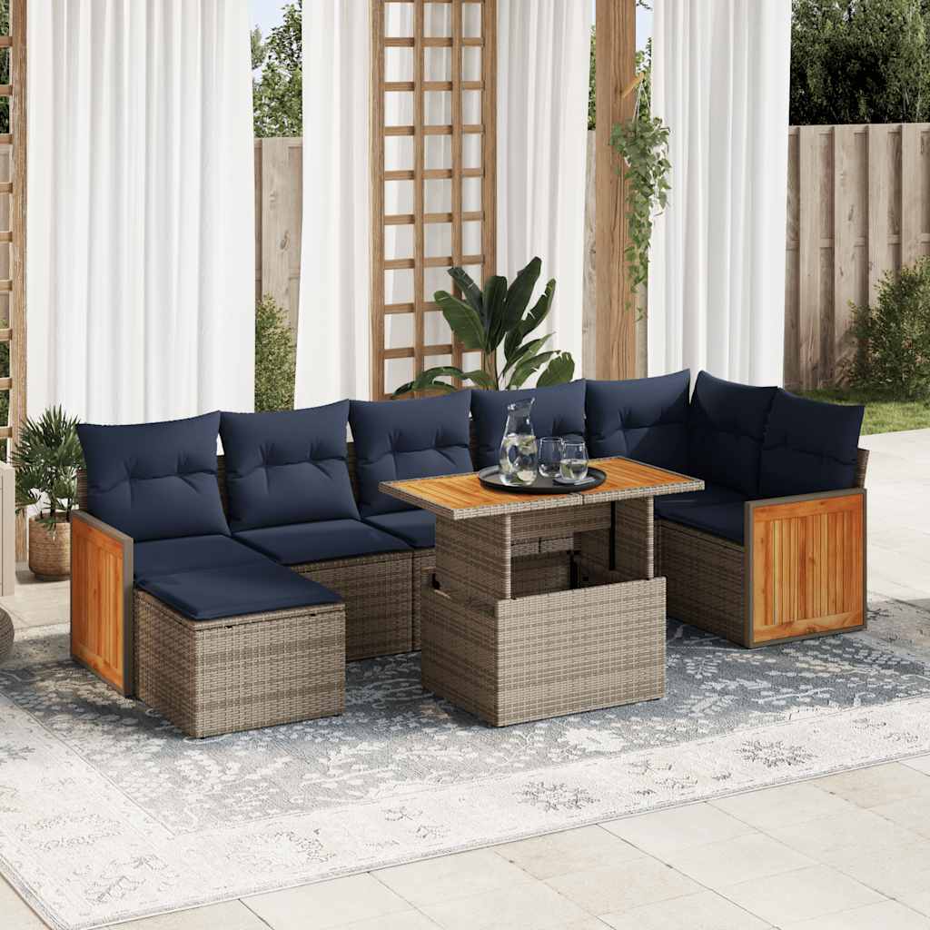 Set Divani Giardino 8 pz con Cuscini Marrone Polyrattan Acacia