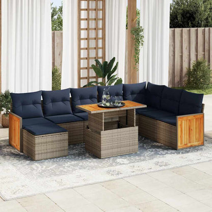 Set Divani Giardino 11 pz con Cuscini Polyrattan Acacia Grigio