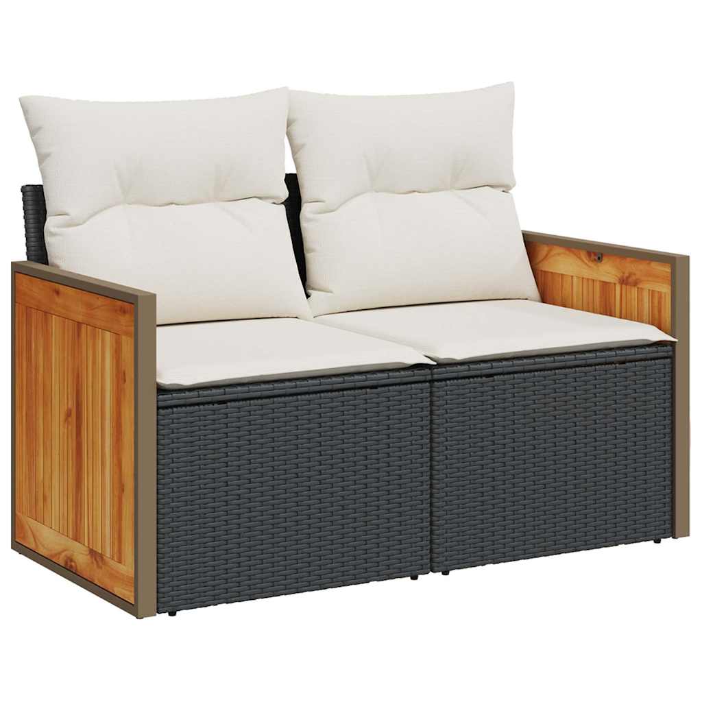 Set Divani Giardino 10pz con Cuscini Nero in Polyrattan Acacia