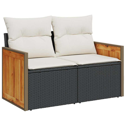 Set Divani Giardino 10pz con Cuscini Nero in Polyrattan Acacia