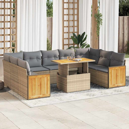 Divano da Giardino 10 pz con Cuscini Beige in Polyrattan Acacia