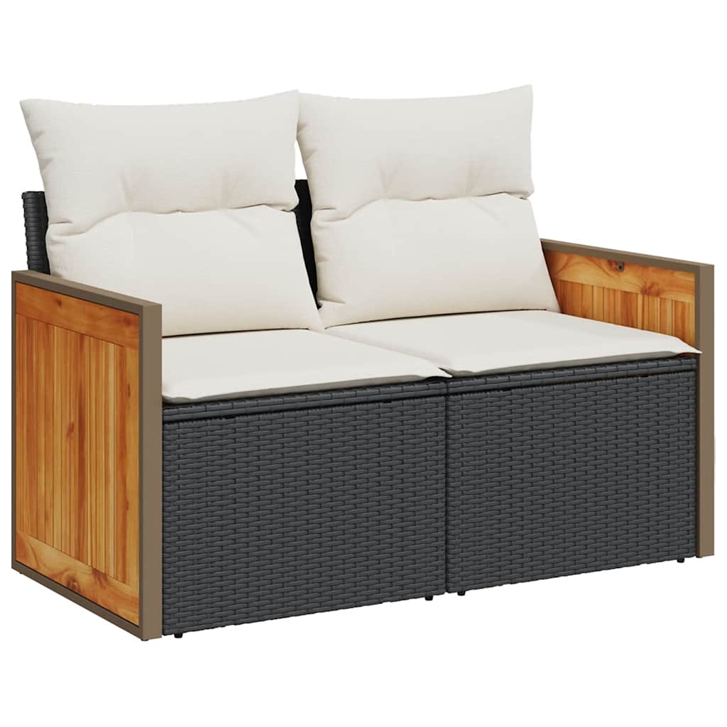 Set Divani da Giardino 11 pz con Cuscini Polyrattan Acacia Nero
