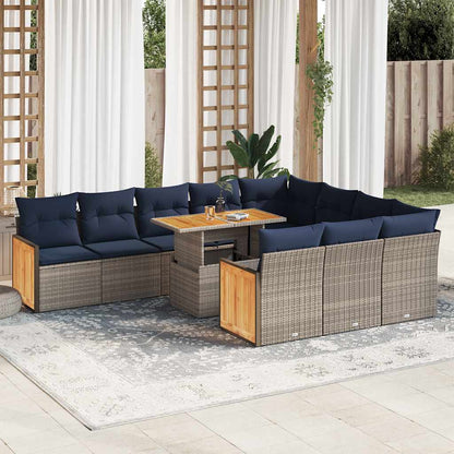 Set Divani Giardino 11 pz con Cuscini Polyrattan Acacia Grigio