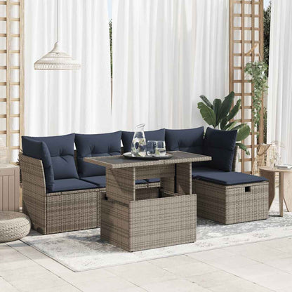Set Divano da Giardino 6pz con Cuscini Grigio Polyrattan Acacia