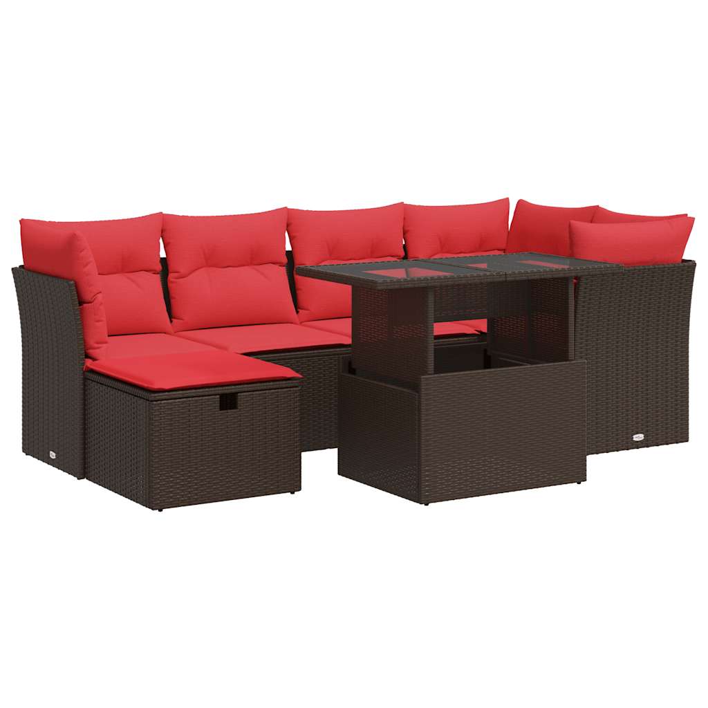 Set Divani Giardino 7 pz con Cuscini Marrone Polyrattan Acacia