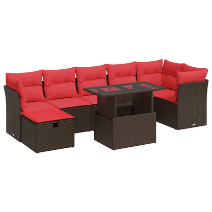 Set Divani da Giardino con Cuscini 8 pz Marrone Polyrattan