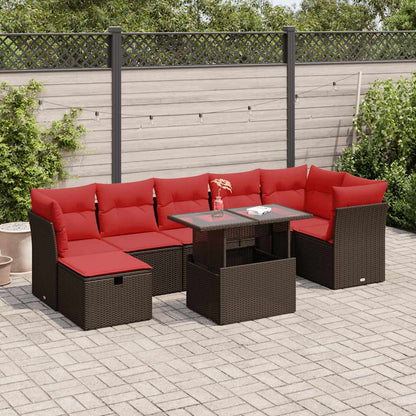 Set Divani da Giardino con Cuscini 8 pz Marrone Polyrattan