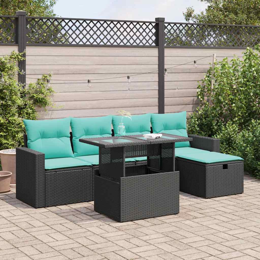Set Divano da Giardino 6pz con Cuscini Grigio Polyrattan Acacia