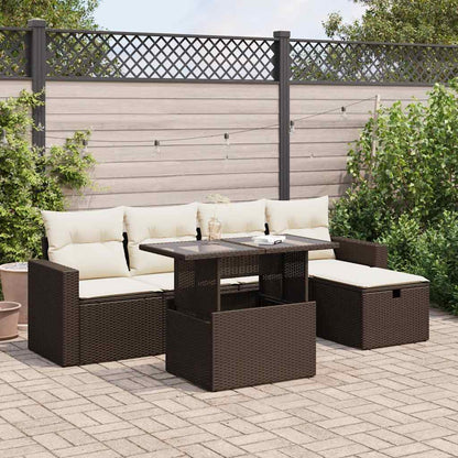 Set Divano da Giardino 6 pz con Cuscini Marrone in Polyrattan
