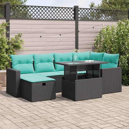 Set Divani da Giardino 7pz con Cuscini Grigio Polyrattan Acacia