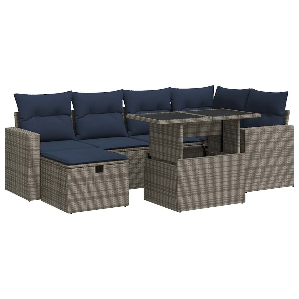 Set Divani Giardino 7 pz con Cuscini Grigio Polyrattan Acacia