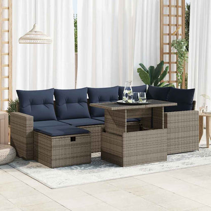 Set Divani Giardino 7 pz con Cuscini Grigio Polyrattan Acacia