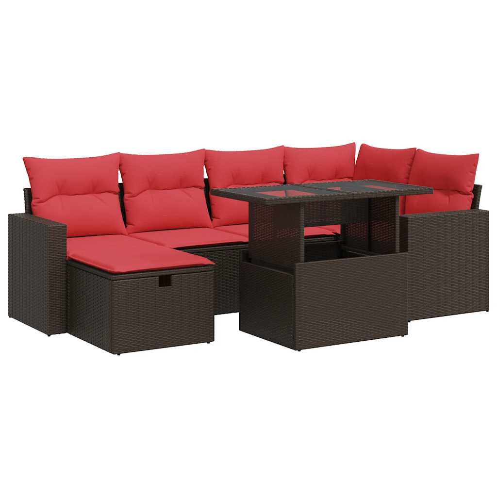 Set Divani da Giardino con Cuscini 7pz Marrone Polyrattan Acacia