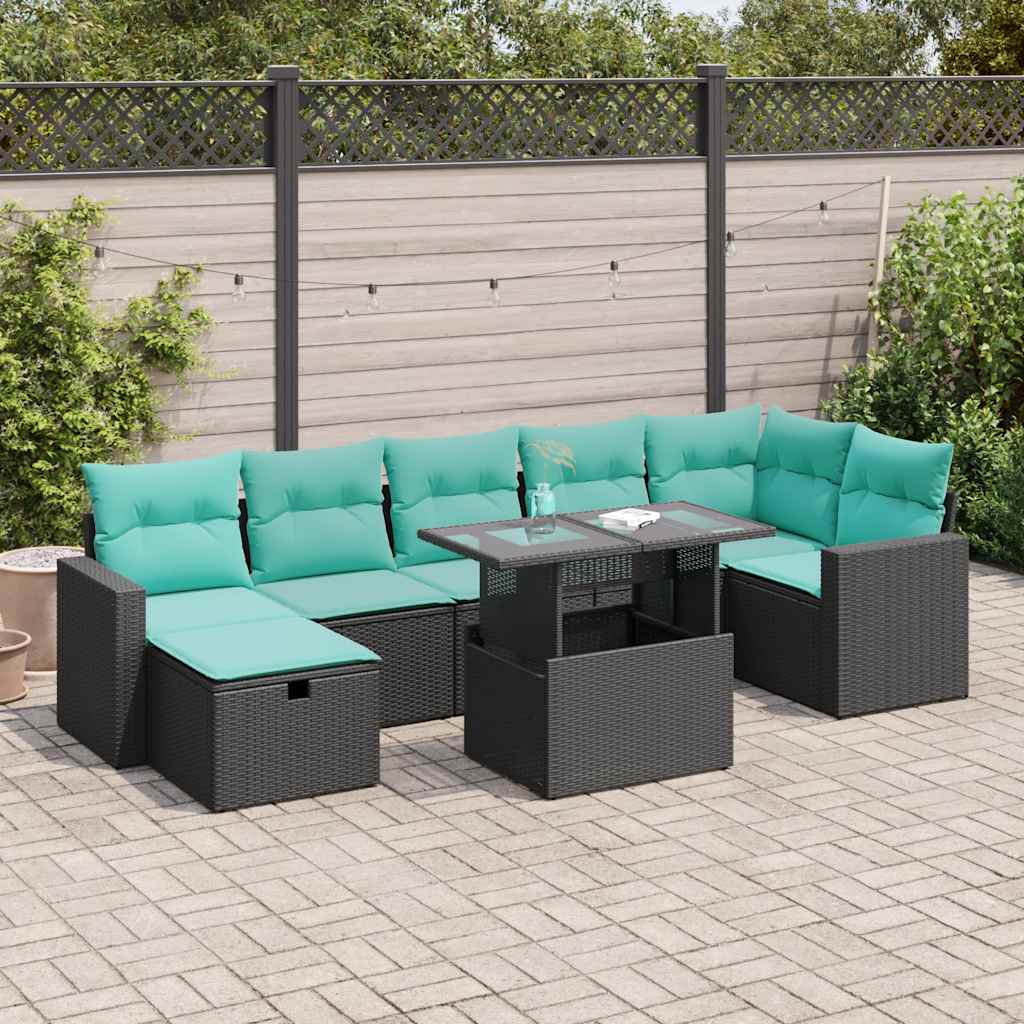 Set Divano da Giardino 8pz con Cuscini Grigio Polyrattan Acacia
