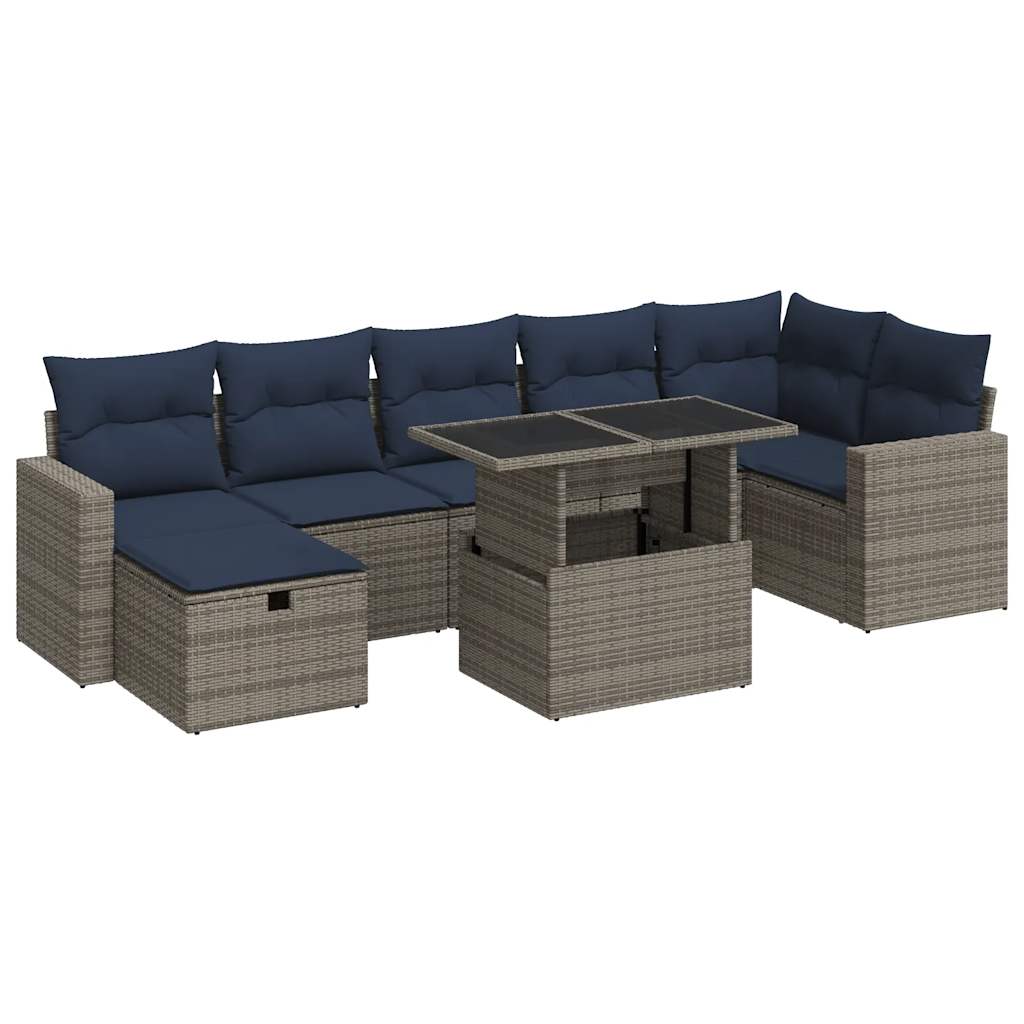 Set Divani Giardino 8 pz con Cuscini Grigio Polyrattan Acacia