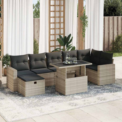Set Divano da Giardino 8pz con Cuscini Grigio Chiaro Polyrattan