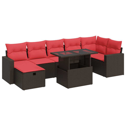 Set Divani da Giardino con Cuscini 8 pz Marrone Polyrattan Acacia