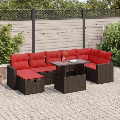 Set Divani da Giardino con Cuscini 8 pz Marrone Polyrattan Acacia