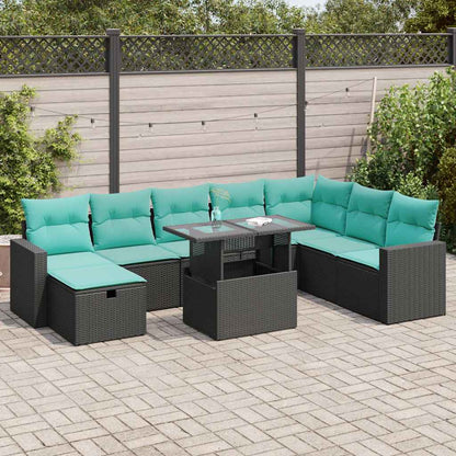 Set Divano da Giardino 9pz con Cuscini Grigio Polyrattan Acacia
