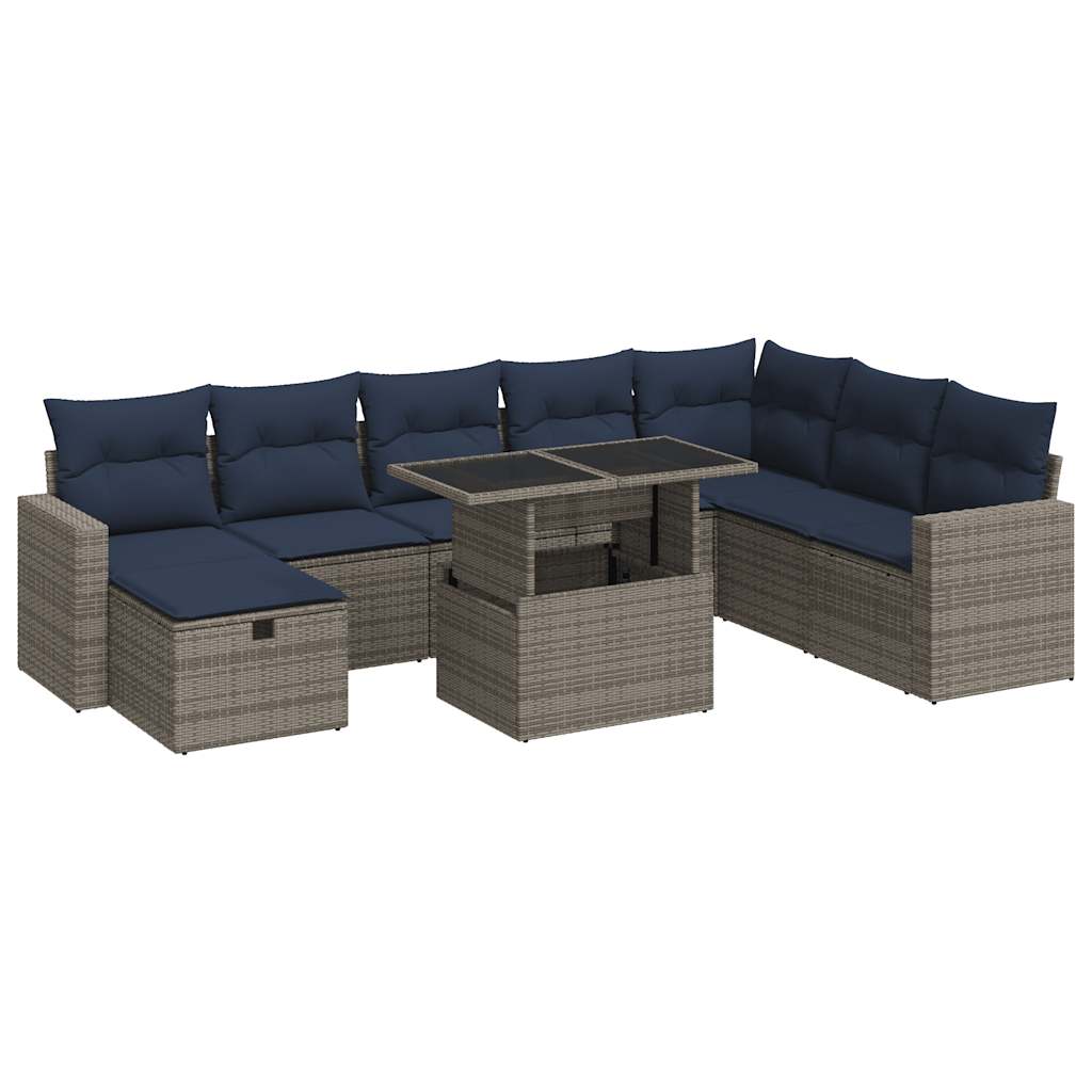 Set Divani Giardino 9 pz con Cuscini Grigio Polyrattan